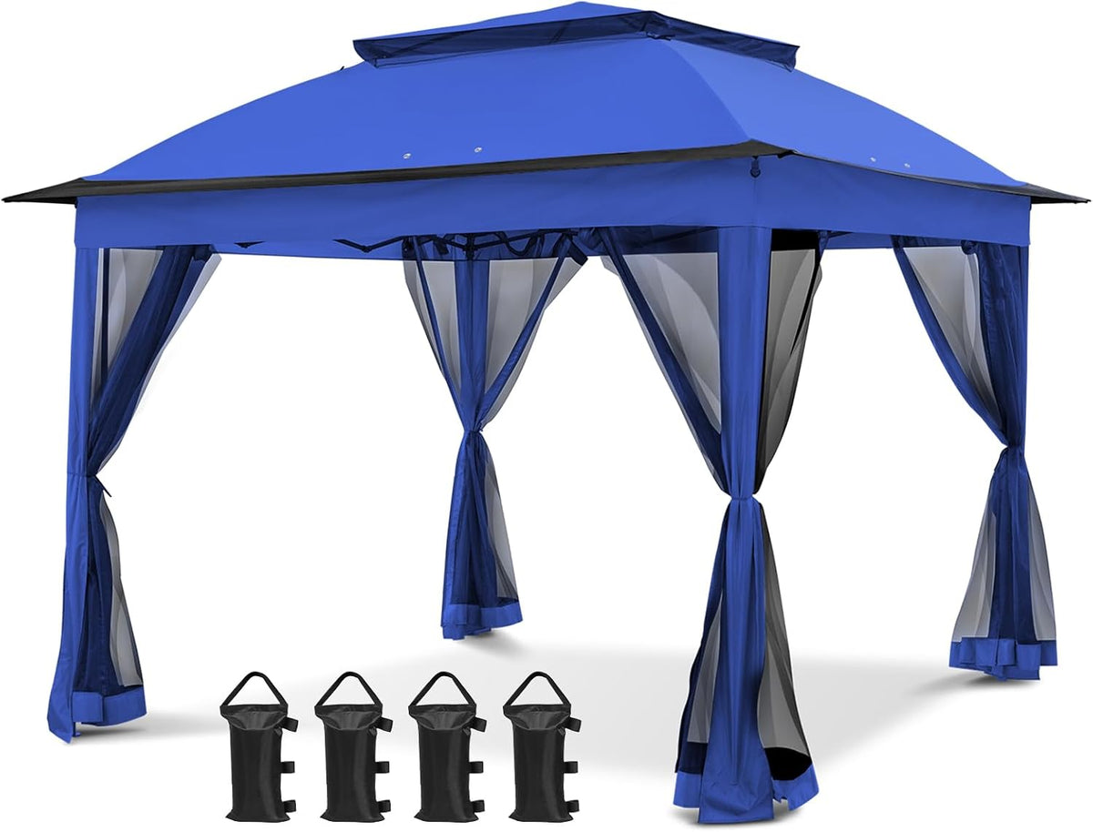 COOS BAY 11x11 Pop Up Gazebo with Mesh Netting, Instant Outdoor Canopy Tent, Water Resistant Shelter with UPF 50+ UV Protection, 121 Sq Ft Coverage, Blue