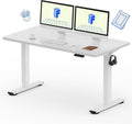 FLEXISPOT EN1 One-Piece Standing Desk with 1-Inch Thick Seamless Desktop, 55'x28' Electric Height Adjustable Desk for Home Office, Multi-Monitor Setups & Easy Assembly, White