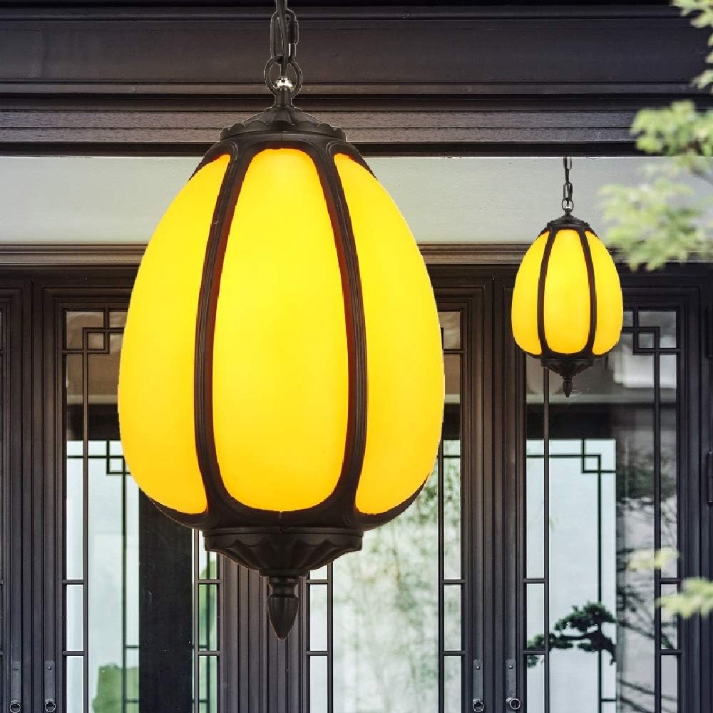 Retro Pumpkin Barn Light Household Outdoor Chandelier Waterproof Light Court Lamp Creative Garden Pavilion Garden Chinese Hanging Lantern Frosted Glass European Lamps Porch Decoration Fl/25.5 * 44Cm