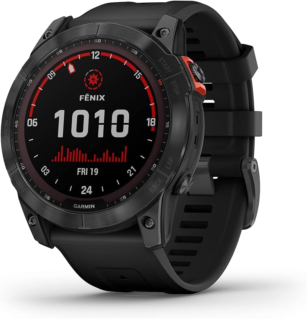Garmin Fenix 7X Solar-Powered Waterproof 1.4-Inch Display Multisport GPS Watch with Built-in LED Flashlight and Bluetooth (Slate Gray with Black Band)
