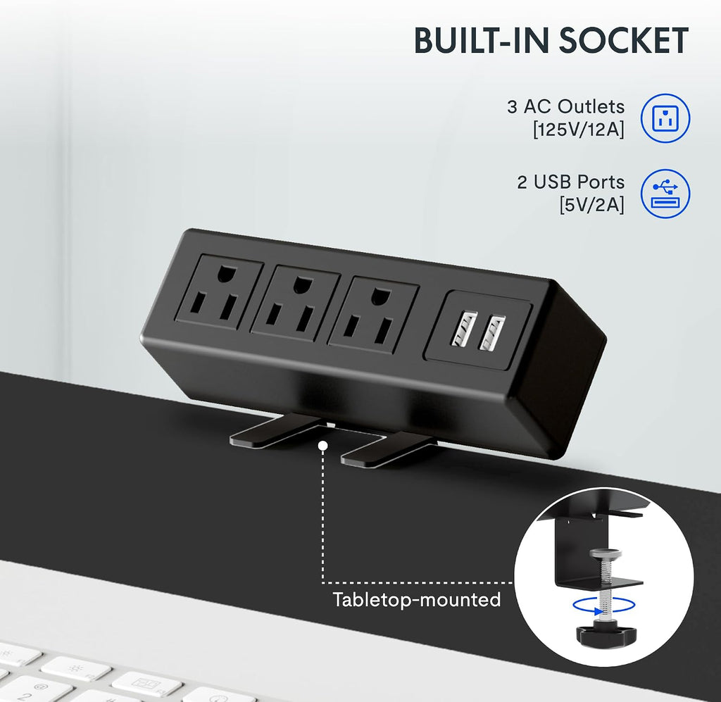 FLEXISPOT EN2 Whole-Piece Standing Desk with Clamp Power Strip, 40 x 24'' Electric Stand Up Height Adjustable Desk with Cable Management (Black Frame + 40' Black Top)