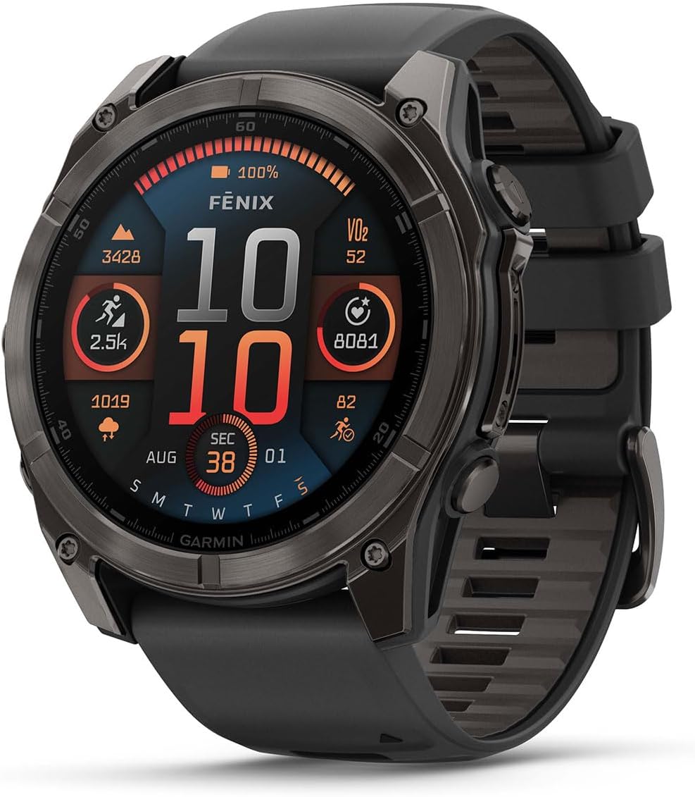 PlayBetter Garmin Fenix 8 AMOLED Sapphire (51mm, Carbon Gray DLC Titanium) Multisport GPS Smartwatch Bundle - 1.4' Touchscreen, Built-in LED Flashlight Charger & Screen Protectors