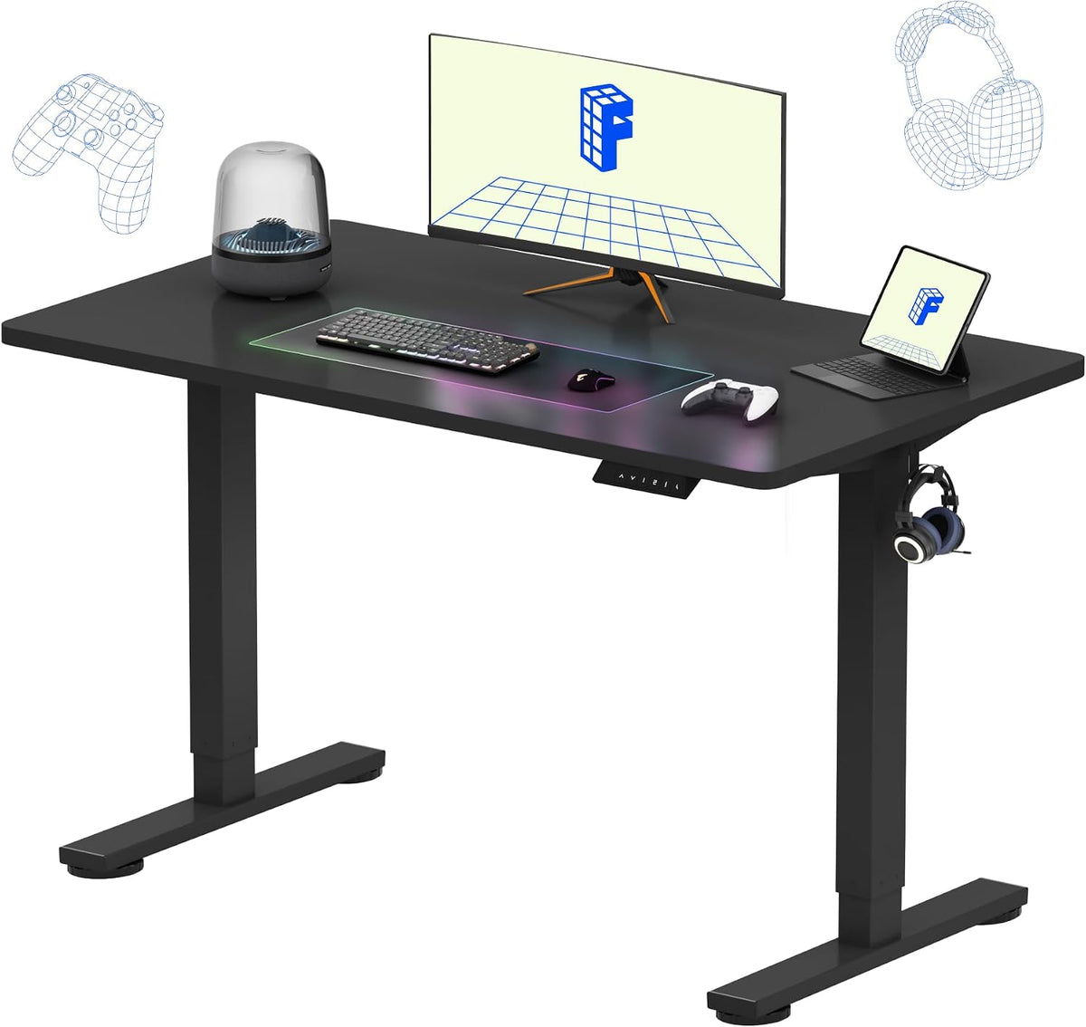 FLEXISPOT EN1 One-Piece Standing Desk, 48'x24' Seamless Desktop Electric Height Adjustable Desk for Home Office, Multi-Monitor Setups & Easy Assembly, Black (Black Frame)