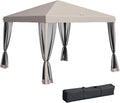 Outsunny 10' x 10' Pop Up Canopy Tent with Netting, Instant Gazebo, Screen House Room with Carry Bag, Height Adjustable, for Outdoor, Garden, Patio, Camping, Beige