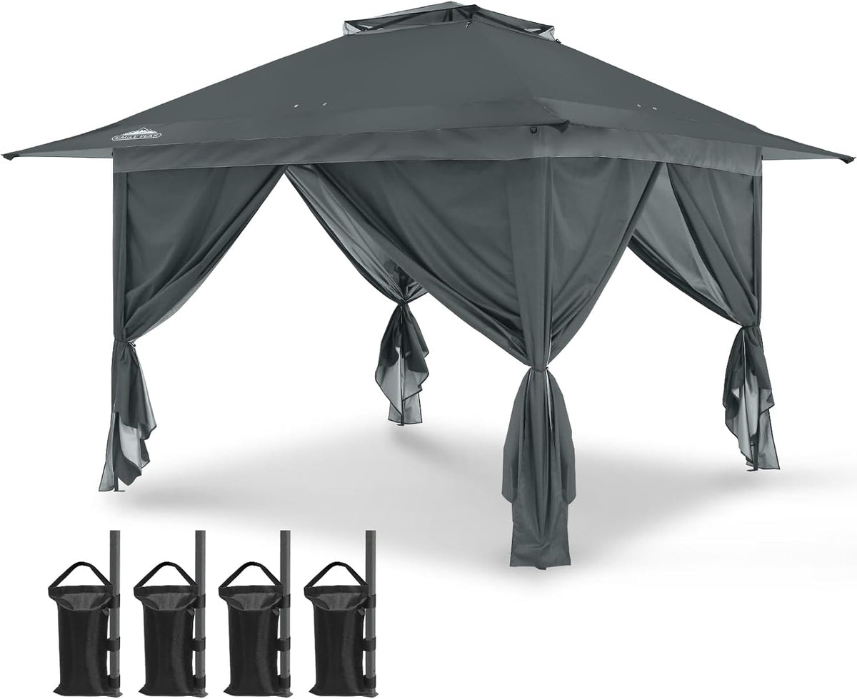 EAGLE PEAK 13x13 Pop Up Gazebo with 4 Wall Panels, Easy Up Canopy for Patio and Backyard, Easy Set up Outdoor Gazebo (Gray)