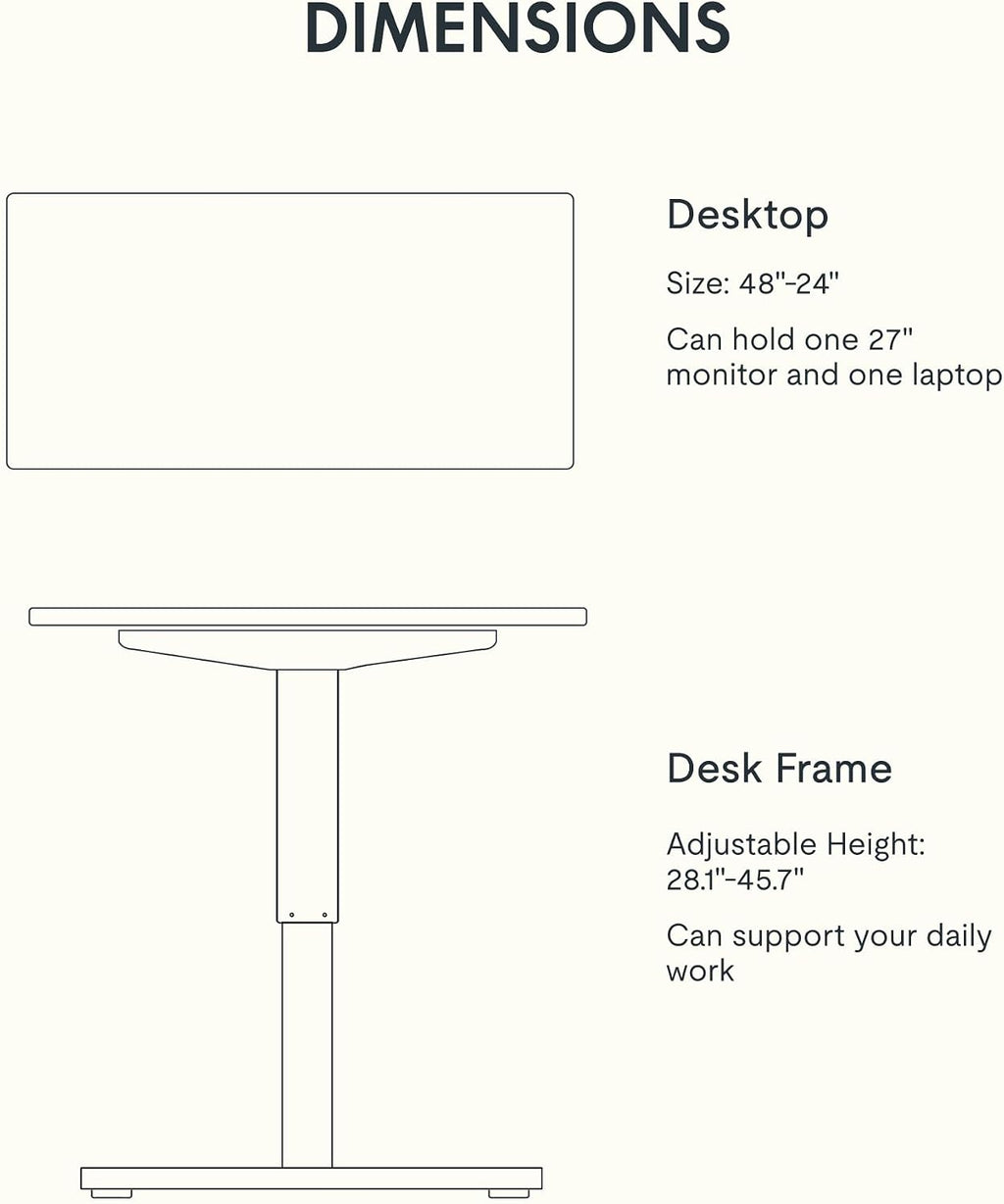 FLEXISPOT EN1 One-Piece Standing Desk, Electric Adjustable with 4 Memory Presets, 176 LBS Capacity, Stable & Quiet, Seamless Desktop for Home Office & Dual Monitors, 48'x24' Maple
