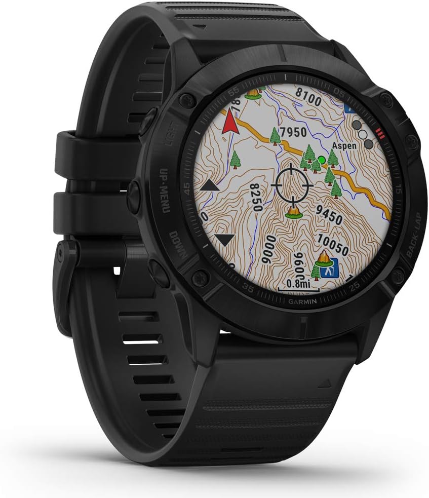 Garmin Fenix 6X Pro, Premium Multisport GPS Watch, Features Mapping, Music, Grade-Adjusted Pace Guidance and Pulse Ox Sensors, Black - 010-02157-00