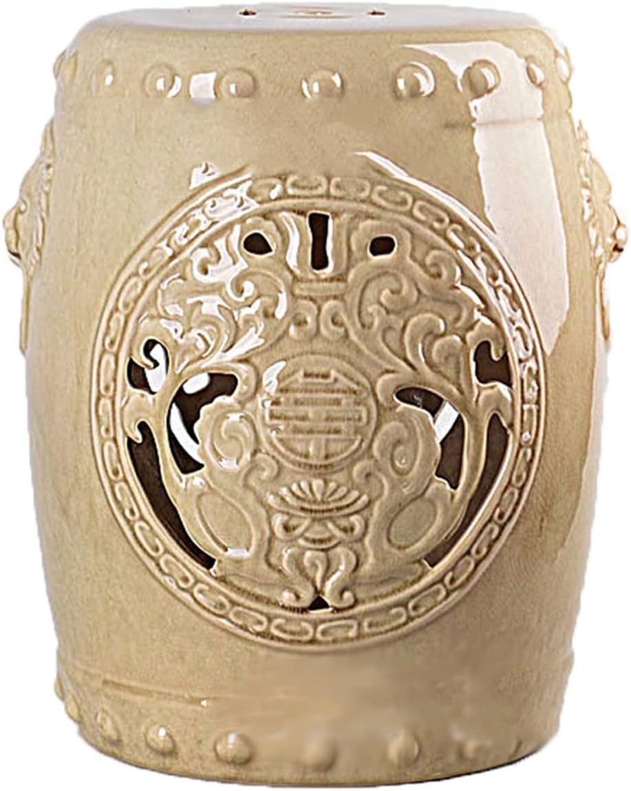 Ceramic Drum Stool, Dressing Stool, Chinese Round Pier, Ceramic Chair, Garden Pavilion Stool, Home Decoration. (Khaki One Size)