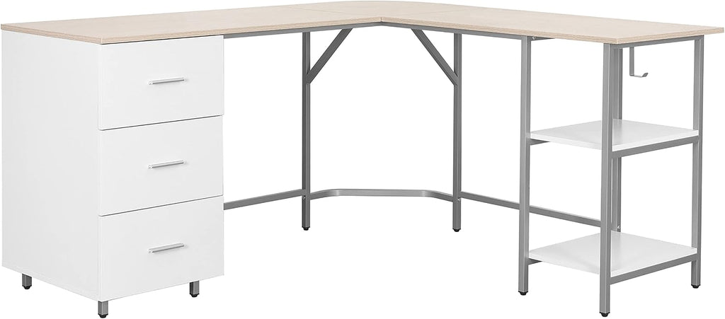 Techni Mobili L Shaped Desk - Two-Toned Computer Desk with Drawers & Storage Shelves - Simple Modern Furniture & Home Office Space Corner Table for Work & Writing