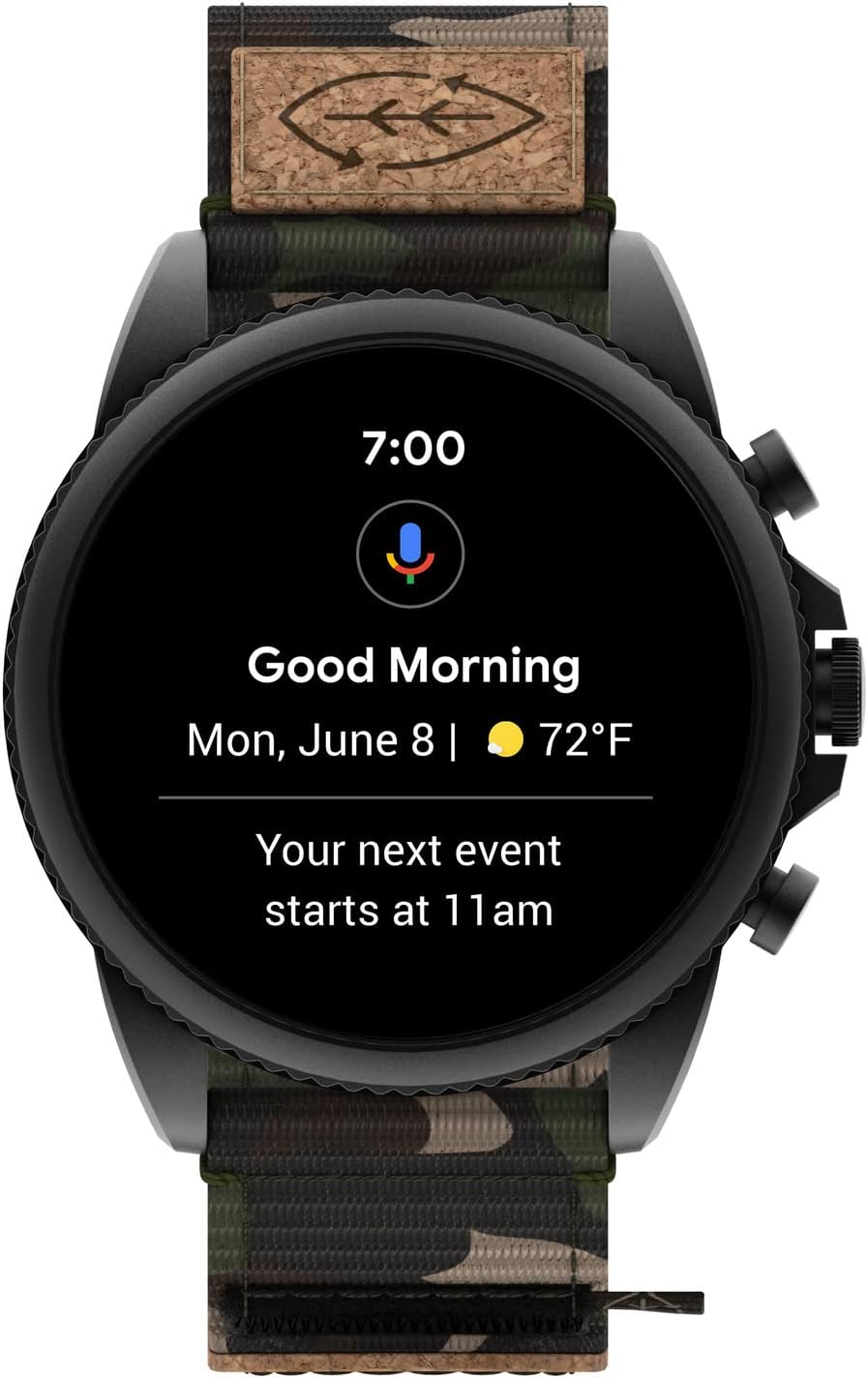 Fossil Men's Gen 6 44mm Stainless Steel and Cork Touchscreen Smart Watch, Stainless steel, Color: Black, Camo (Model: FTW4063V)