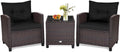 HAPPYGRILL 3 Pieces Patio Conversation Set, Outdoor Furniture Set PE Rattan Sofa Set with Removable Cushions, PE Wicker Chairs with Tempered Glass Side Table for Porch Lawn Garden Balcony Backyard