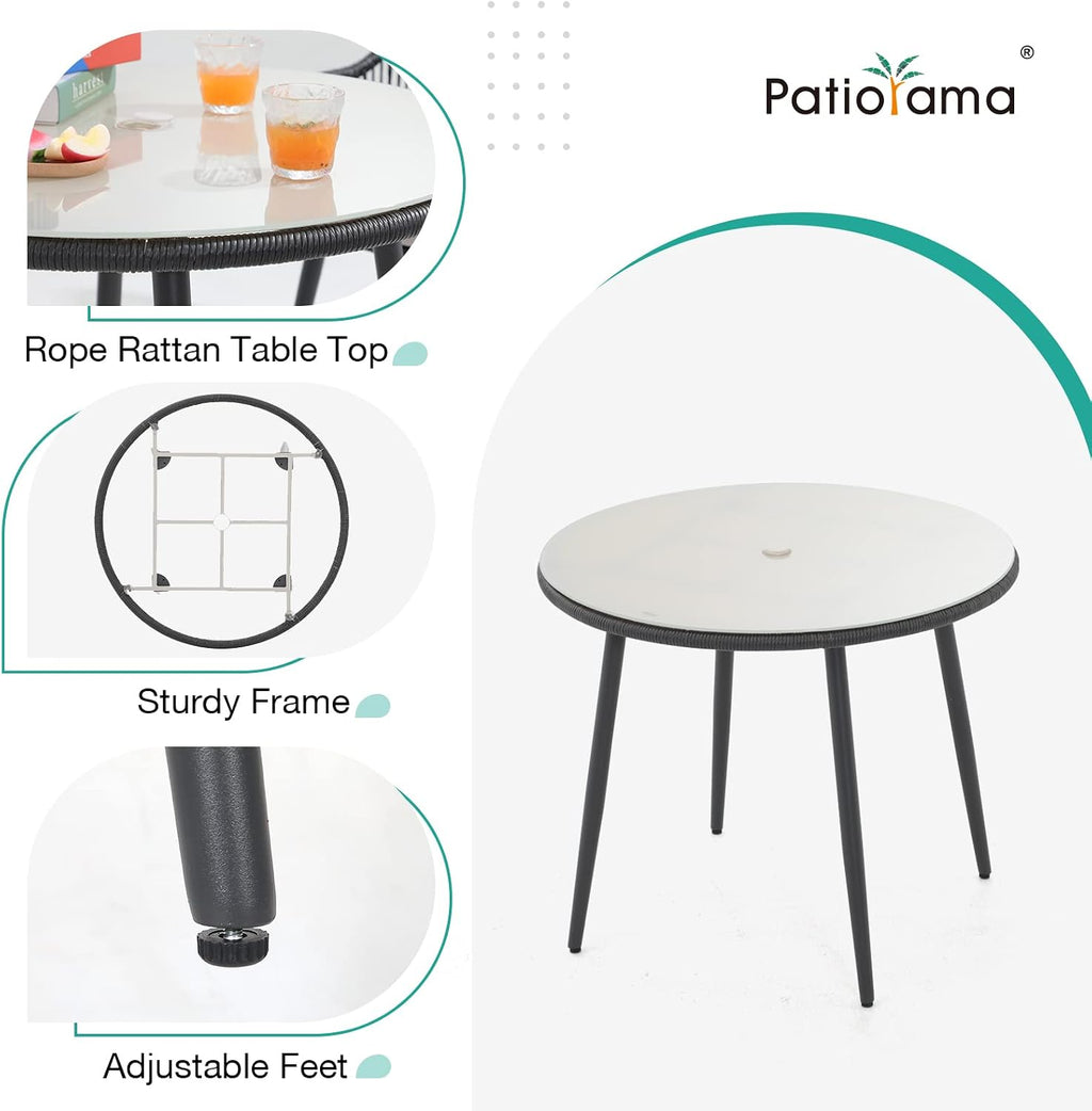Patiorama 5-Piece Patio Dining Set, Outdoor Dining Table Chair Set, All-Weather Twisted Rattan Wicker Rope Conversation Set,Patio Furniture Set w/Umbrella Hole,Cushioned Chairs&Table(Black&Cross Back)