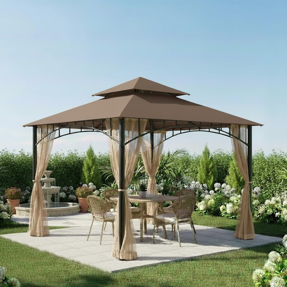 Garden Winds Reinforced RipLock 350 Replacement Canopy Top Cover Compatible with Madaga 10' x 10' Gazebo Models L-GZ136PST, L-GZ136PST-7, L-GZ136PST-2 - Nutmeg