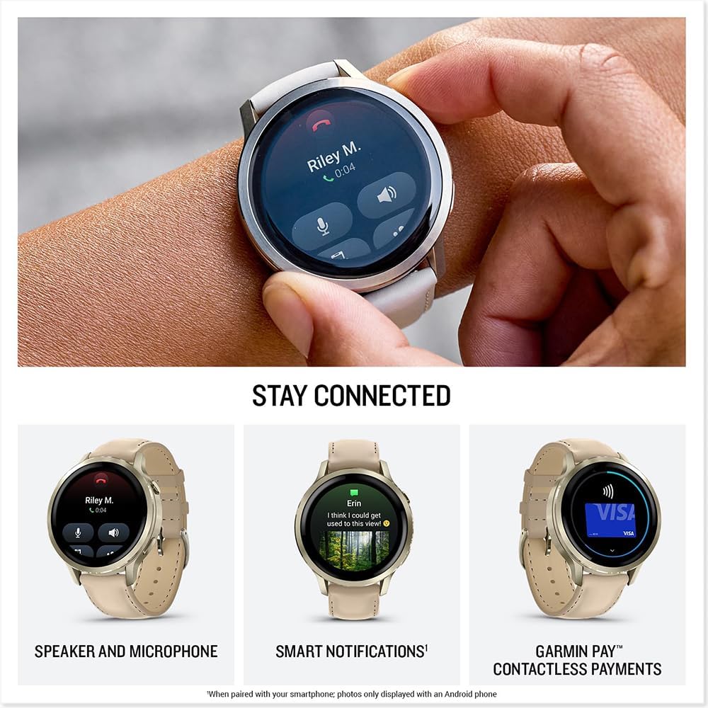 Garmin 010-03013-03 Venu 4, 41mm Smartwatch, Lunar Gold with Bone Band and Light Sand Leather Band Bundle with Deco Essentials Exclusive 26 Month CPS Enhanced Protection Pack