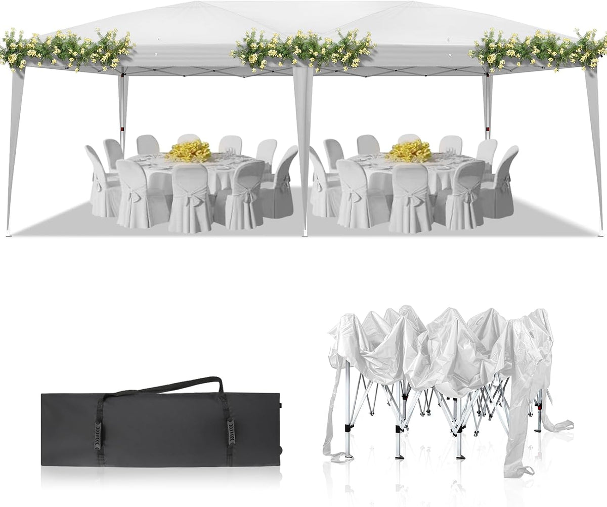 VINGLI 10x20 Pop Up Canopy Tent, Outdoor Foldable Portable Canopy for Camping, Patio, Parties, EZ Up Gazebo With Carry Bag (White)