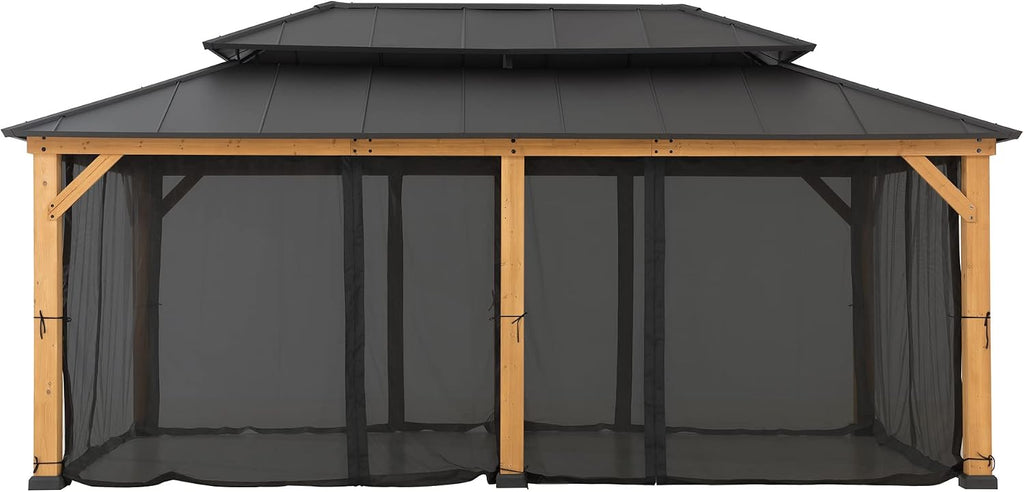 Sunjoy Replacement Mosquito Netting Panels,Waterproof 6- Panels Screen Walls for 12 x 20 ft Outdoor Gazebo, Patio & Backyard Protection, Black