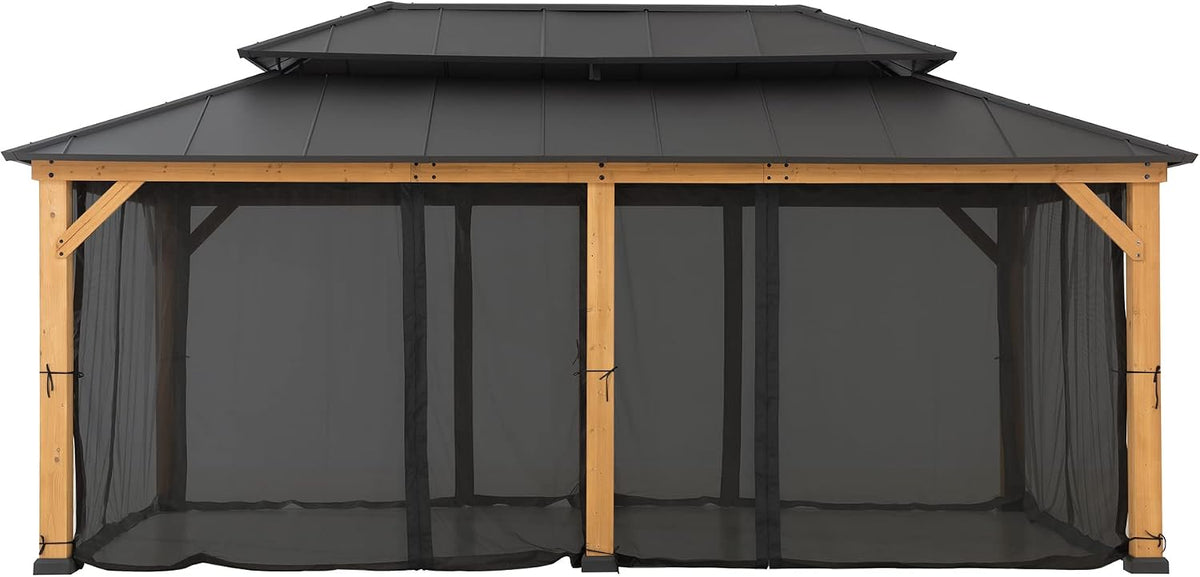 Sunjoy Replacement Mosquito Netting Panels,Waterproof 6- Panels Screen Walls for 12 x 20 ft Outdoor Gazebo, Patio & Backyard Protection, Black