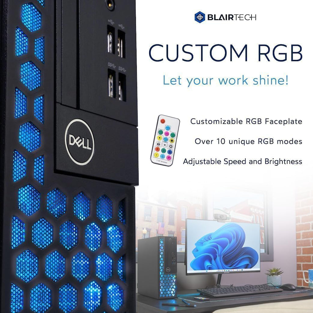 Dell OptiPlex RGB Desktop Computer | Intel Core i5 8th Gen | 16GB RAM | 500GB SSD | Windows 11 Pro | RGB Faceplate | RGB Keyboard & Mouse | AX200 WiFi + Bluetooth | Home & Office PC (Renewed)