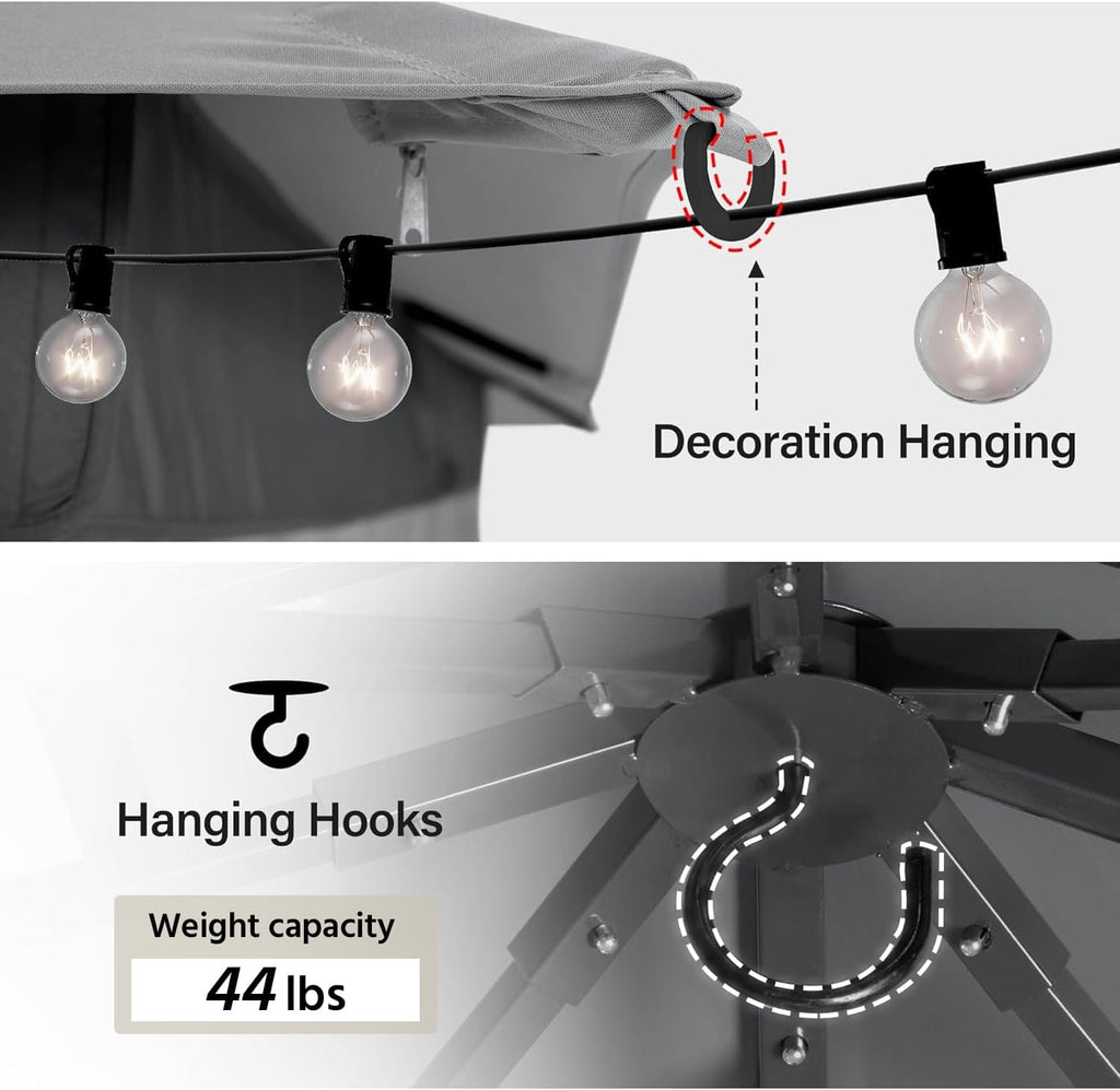 LAUSAINT HOME 10'x20' Outdoor Gazebo, Metal Frame Heavy Duty Patio Canopy Tent Shelter with Double Roofs, Mosquito Nettings and Privacy Screens for Backyard, Garden, Lawn, Gray