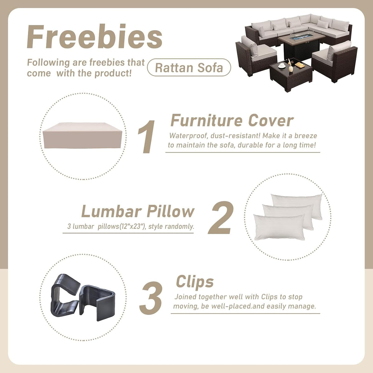 Lviden 10 Pieces Wicker Patio Furniture Set Outdoor PE Rattan Sectional Conversation Sofa Set with Non-Slip Cushions and 45' Fire Pit Table, Beige