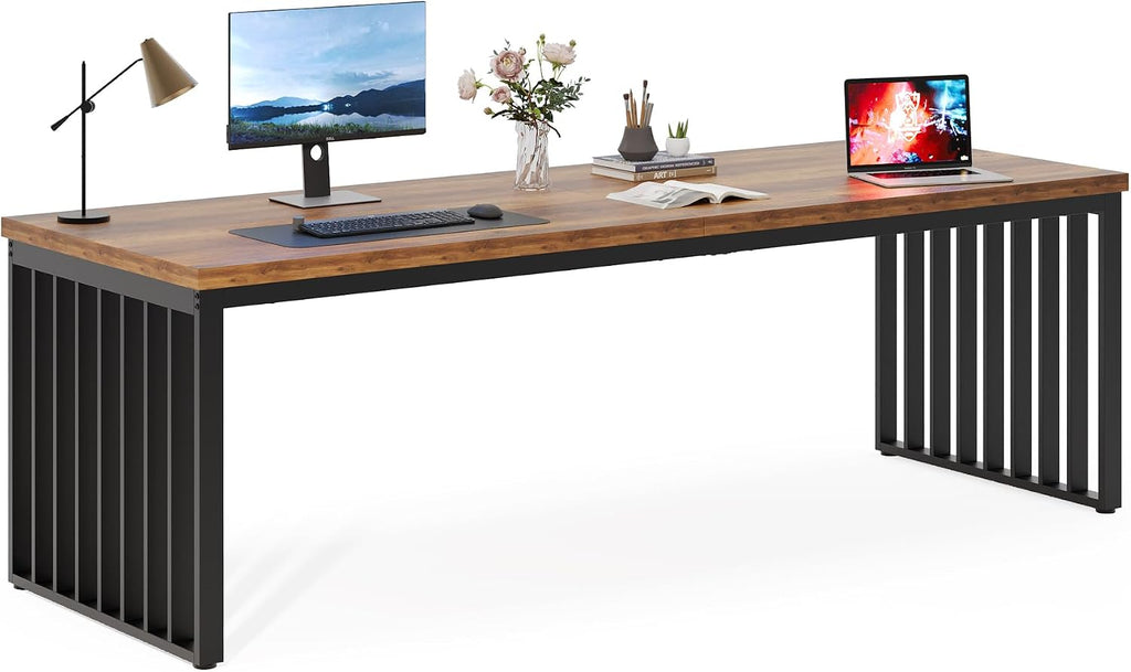 Tribesigns 78.74' Extra Long Computer Desk for 2 Person, Double Long Desk with Heavy Duty Metal Frame, Double Workstation Study Table for Home Office (Without Chair) (Brown & Black)