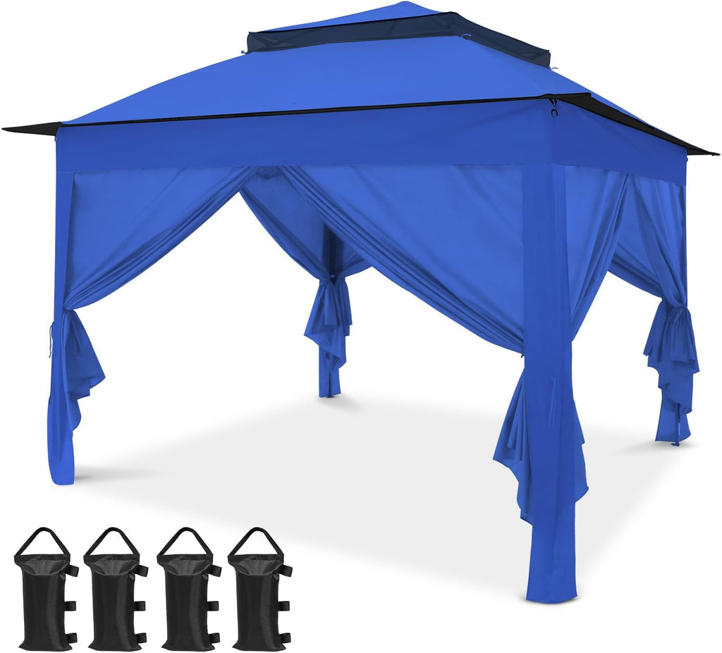 COOS BAY 11x11 Pop Up Gazebo with 4 Sidewalls, Instant Outdoor Canopy Tent with UPF 50+ UV Protection, Water Resistant Shelter with Carry Bag, Stakes & Ropes, Blue