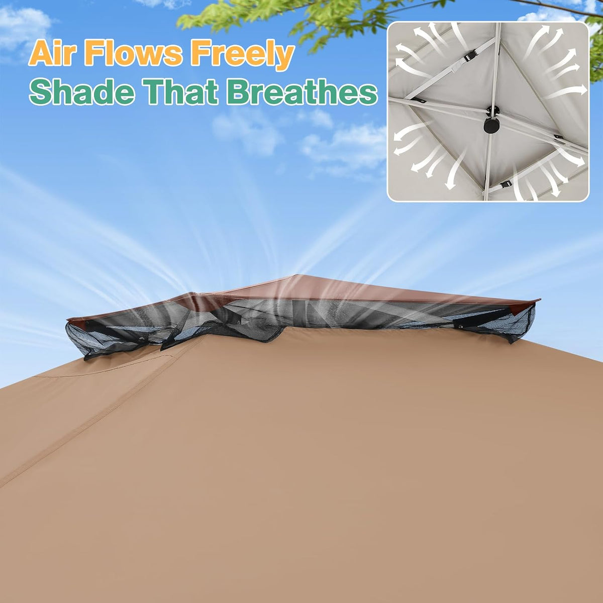 C0BIZI Gazebo 10x15 Pop up Canopy,Gazebos on Clearance-Canopy Tent with Mosquito Netting for Lawn,Garden,Backyard & Patio-Outdoor Tent-Water Resistant and UPF50+ (Brown)