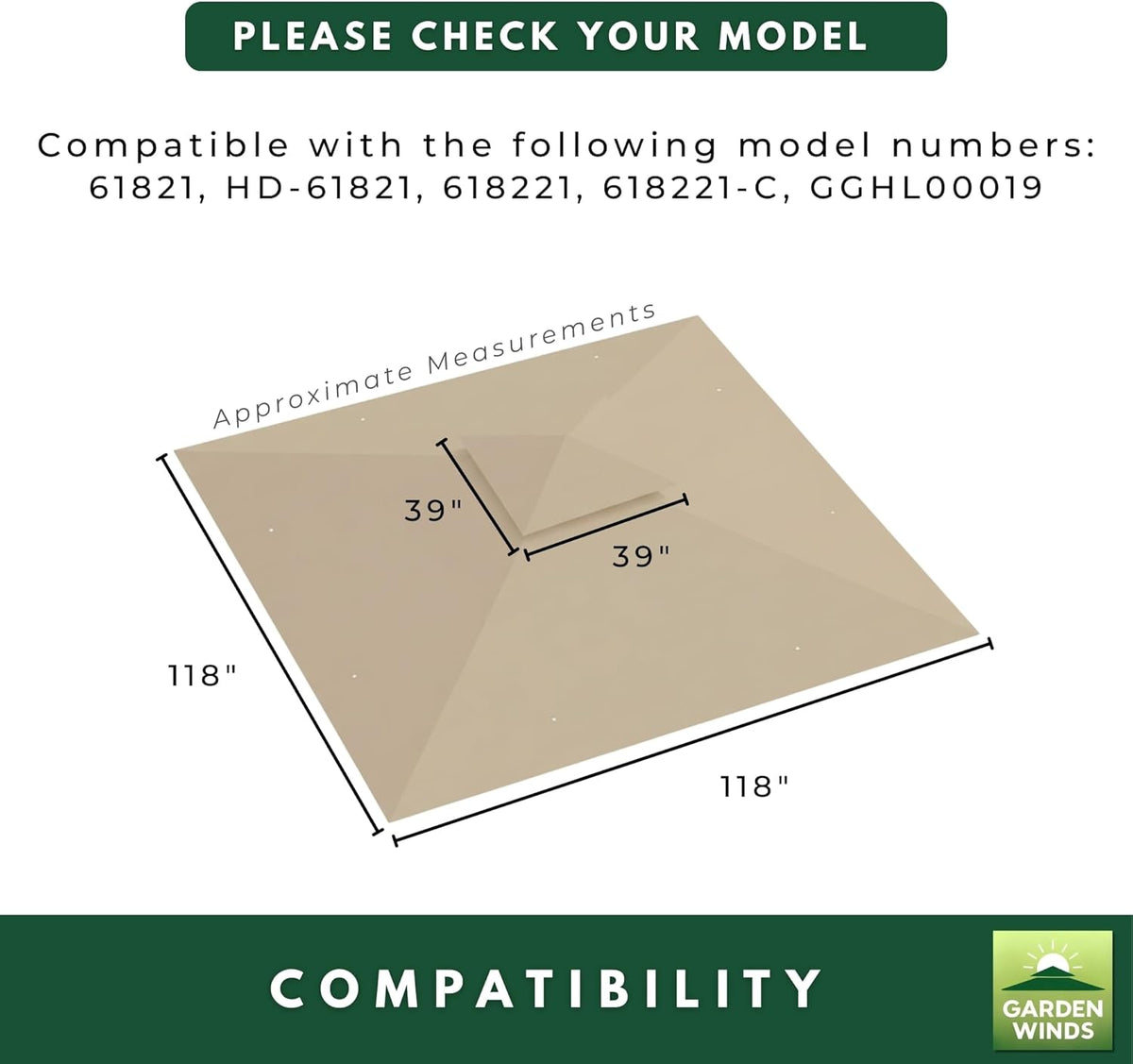 Garden Winds Reinforced RipLock 350 Replacement Canopy Top Cover Compatible with Arrow 10' x 10' Gazebo Models 61821, HD-61821, 618221, 618221-C, GGHL00019 - Sage