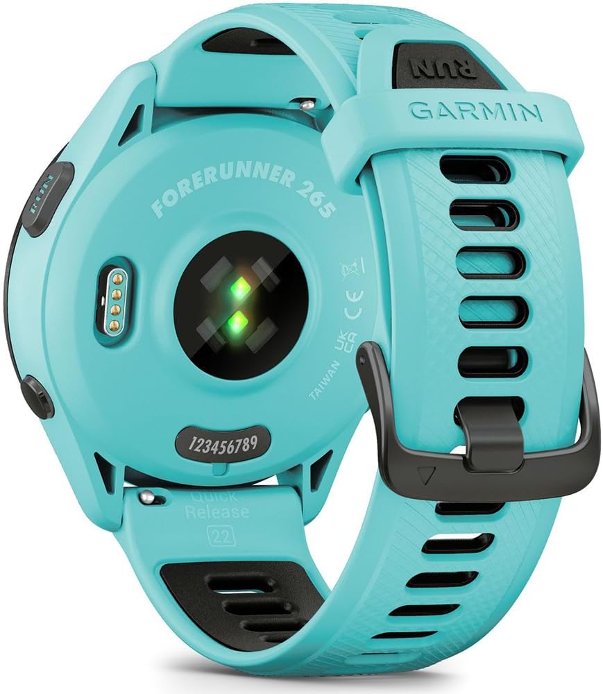 Garmin 010-02810-02 Forerunner 265 GPS Smartwatch Aqua/Black | Official USA Partner Model | Bundle with Deco Essentials Exclusive CPS 26 Month Protection Pack