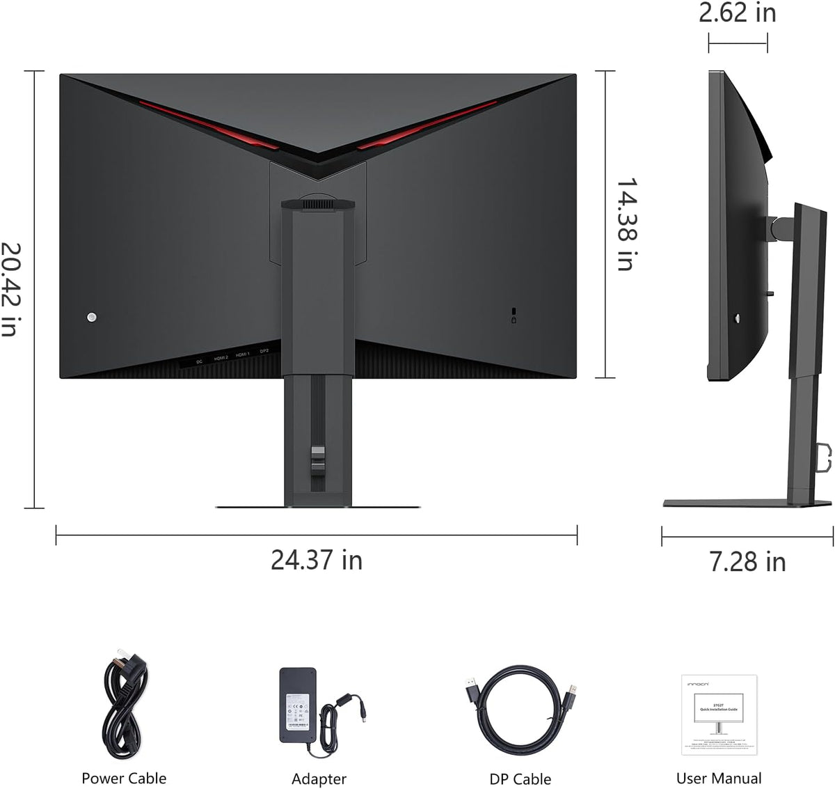 INNOCN 27' Gaming Monitor 2K QHD 2560 x 1440P 240Hz 320Hz 1ms IPS PC Computer Display, HDMI 2.1, DP 1.4, HDR 400, Eyes Care, Height/Pivot Adjustable, VESA Mountable, 27G2T