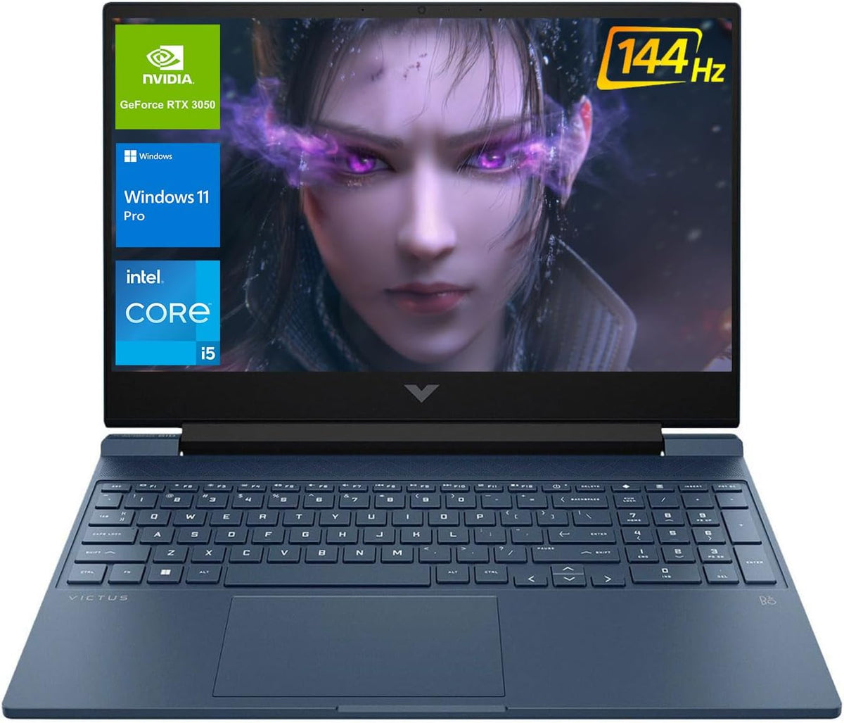 HP Victus 15.6 i5 Premium Gaming Laptop, 15.6' FHD 1920*1080 144Hz, Intel Core i5-12450H, NVIDIA GeForce RTX 3050, 32GB RAM, 1TB SSD, Backlit KB, Touchpad, SD Card Reader, HDMI, Wi-Fi 6, W11 P, Blue