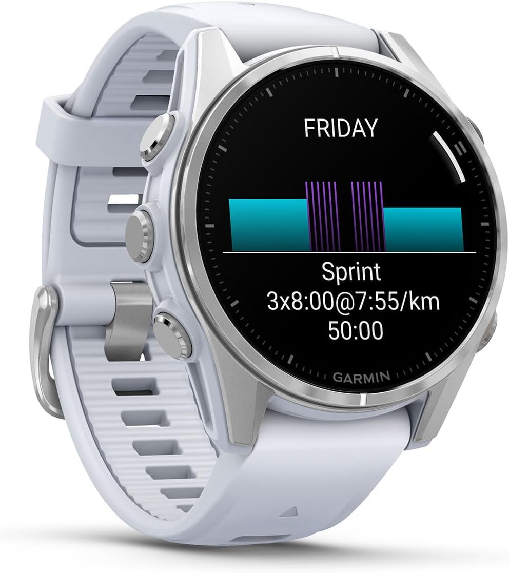 PlayBetter Garmin Fenix 8 AMOLED (43mm, Silver/Whitestone) Multisport GPS Smartwatch Bundle - 1.3' Touchscreen, Built-in LED Flashlight Portable Charger & Screen Protectors