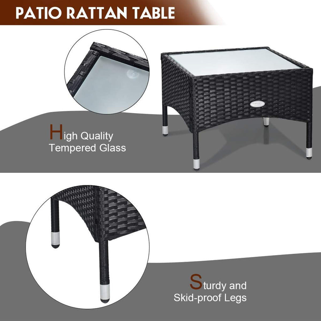 Tangkula 3 PCS Patio Wicker Rattan Furniture Set, Rattan Chair with Coffee Table, High Load Bearing Chair Conversation Sets for Patio Garden Lawn Backyard Pool (Black)