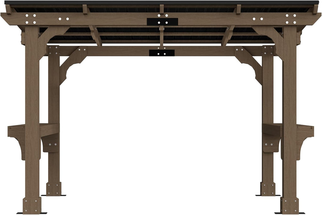 Yardenaler 8 x 10 FT Wooden Grill Gazebo with Sloping Metal Roof, Outdoor BBQ Grill Gazebo with 2 Grilling Workstations, BBQ Canopy for Outdoor Patio, Garden, Lawn, Light Mocha Brown