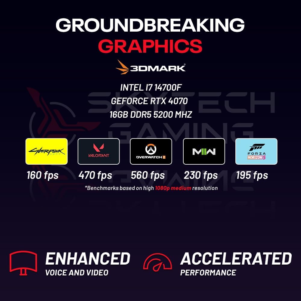 Skytech Gaming Rampage Desktop PC, Intel i7 14700F 2.1 GHz (5.3GHz), NVIDIA RTX 4070 12GB, 2TB NVMe SSD, 16GB DDR5 RAM 5200, 750W Gold PSU, 360mm ARGB AIO, Wi-Fi, Win 11