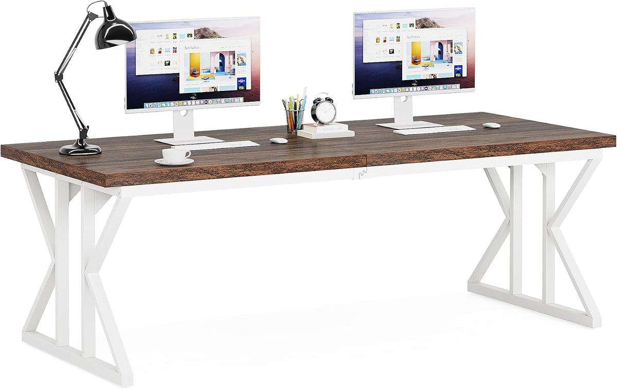 Tribesigns 78.7-Inch Executive Desk, Large Computer Office Desk Workstation, Modern Simple Style Laptop Desk Study Writing Table Business Furniture for Home Office (Rustic Brown/White, 78.7 Inch)