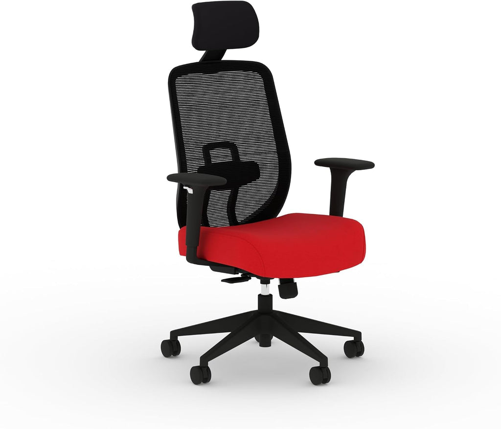 HON Altern Ergonomic Office Chair with Headrest, Arms, Wheels, Foam Cushion Seat, Mid Back Home Office Desk Chair Comfy, Gaming Chair, Height Adjustable Arms, Synchro-Tilt, Black Frame, Ruby