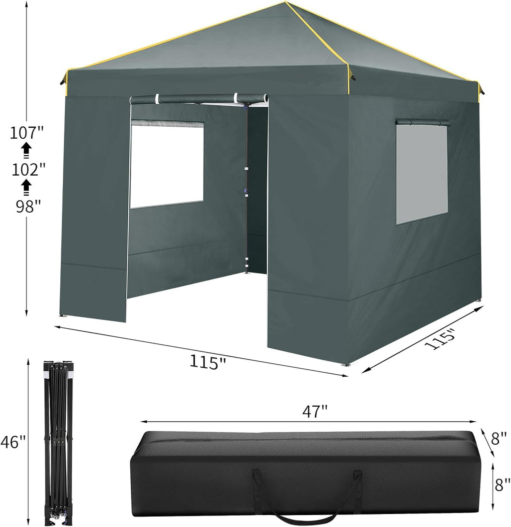 COBIZI 10x10 Pop Up Canopy Tent with 4 Sidewalls and Mesh Windows 2.0, Waterproof Commercial Instant Gazebo Outdoor Tents for Party/Exhibition/Picnic with Carry Bag,4 Stakes & Ropes (Gray)