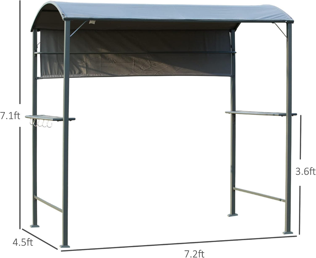 Outsunny 7FT Grill Gazebo BBQ Canopy with Sun Shade Panel Side Awning, 2 Exterior Serving Shelves, 5 Hooks for Patio Lawn Backyard Multi