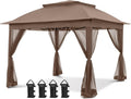 COOS BAY 11x11 Pop Up Gazebo with Mesh Netting, Instant Outdoor Canopy Tent, Water Resistant Shelter with UPF 50+ UV Protection, 121 Sq Ft Coverage, Brown