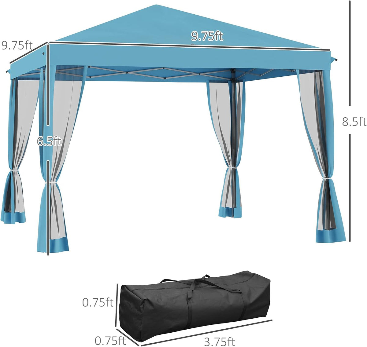 Outsunny 10' x 10' Pop Up Canopy Tent with Netting, Instant Gazebo, Screen House Room with Carry Bag, Height Adjustable, for Outdoor, Garden, Patio, Camping, Light Blue