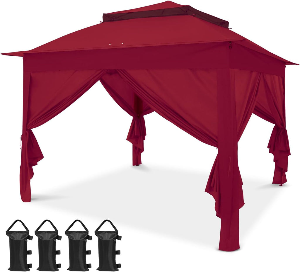 COOS BAY 11x11 Pop Up Gazebo with 4 Sidewalls, Instant Outdoor Canopy Tent with UPF 50+ UV Protection, Water Resistant Shelter with Carry Bag, Stakes & Ropes, Red