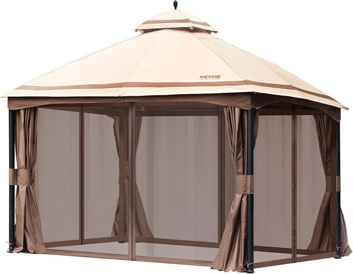 VEVOR Patio Gazebo for 10-12 Person, 10 x 13 FT Backyard Gazebo, with Mosquito Netting, Metal Frame, and PU Coated 180G Polyester, Outdoor Canopy Shelter for Patio, Backyard, Lawn, Garden, Deck