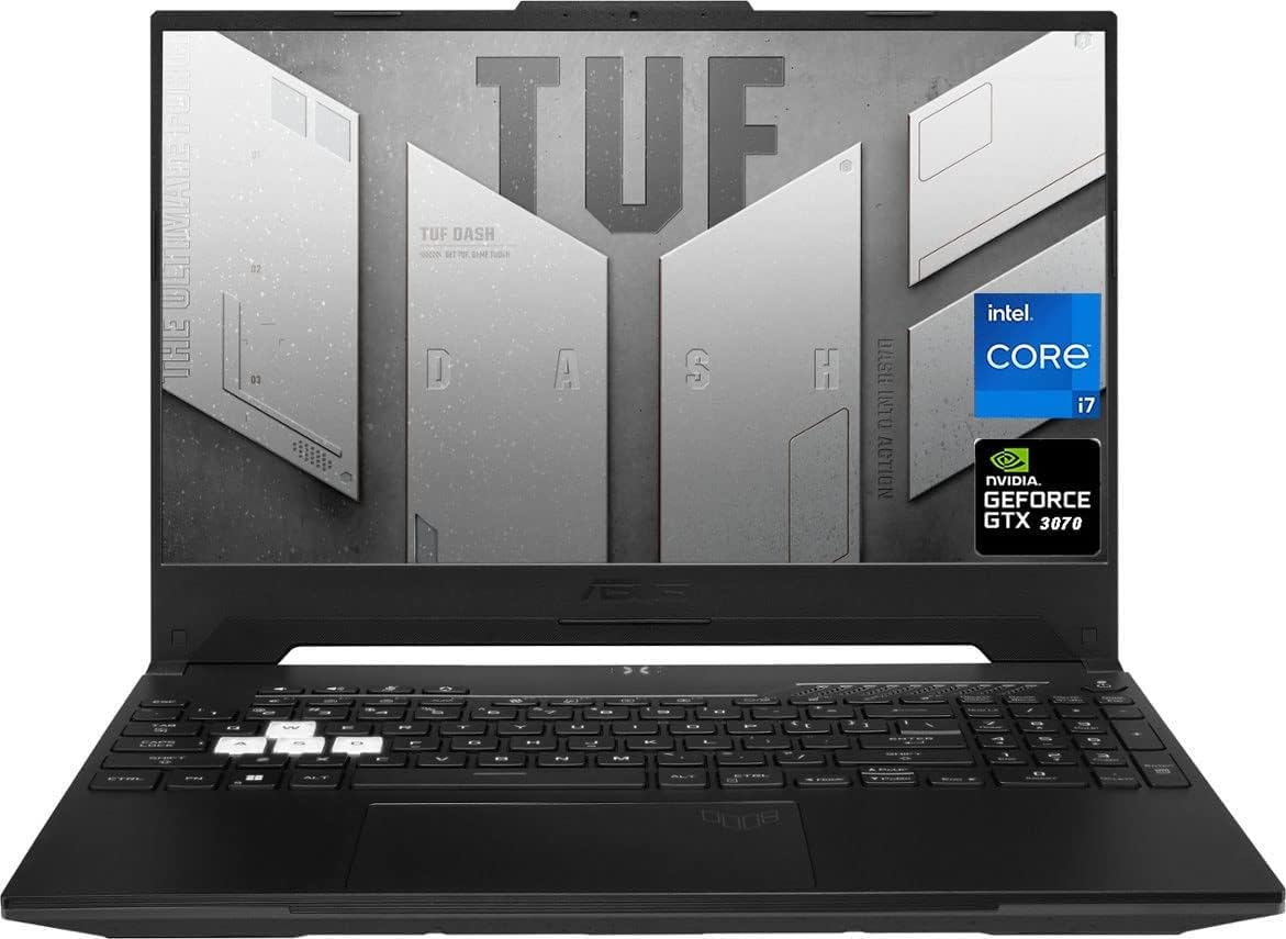 ASUS TUF Dash Gaming Laptop, 15.6' FHD 144Hz Display, Intel Core i7-12650H, NVIDIA GeForce RTX 3070 GPU, 16GB DDR5 RAM, 1TB NVMe SSD, Wi-Fi 6, Black, Windows 11 Home