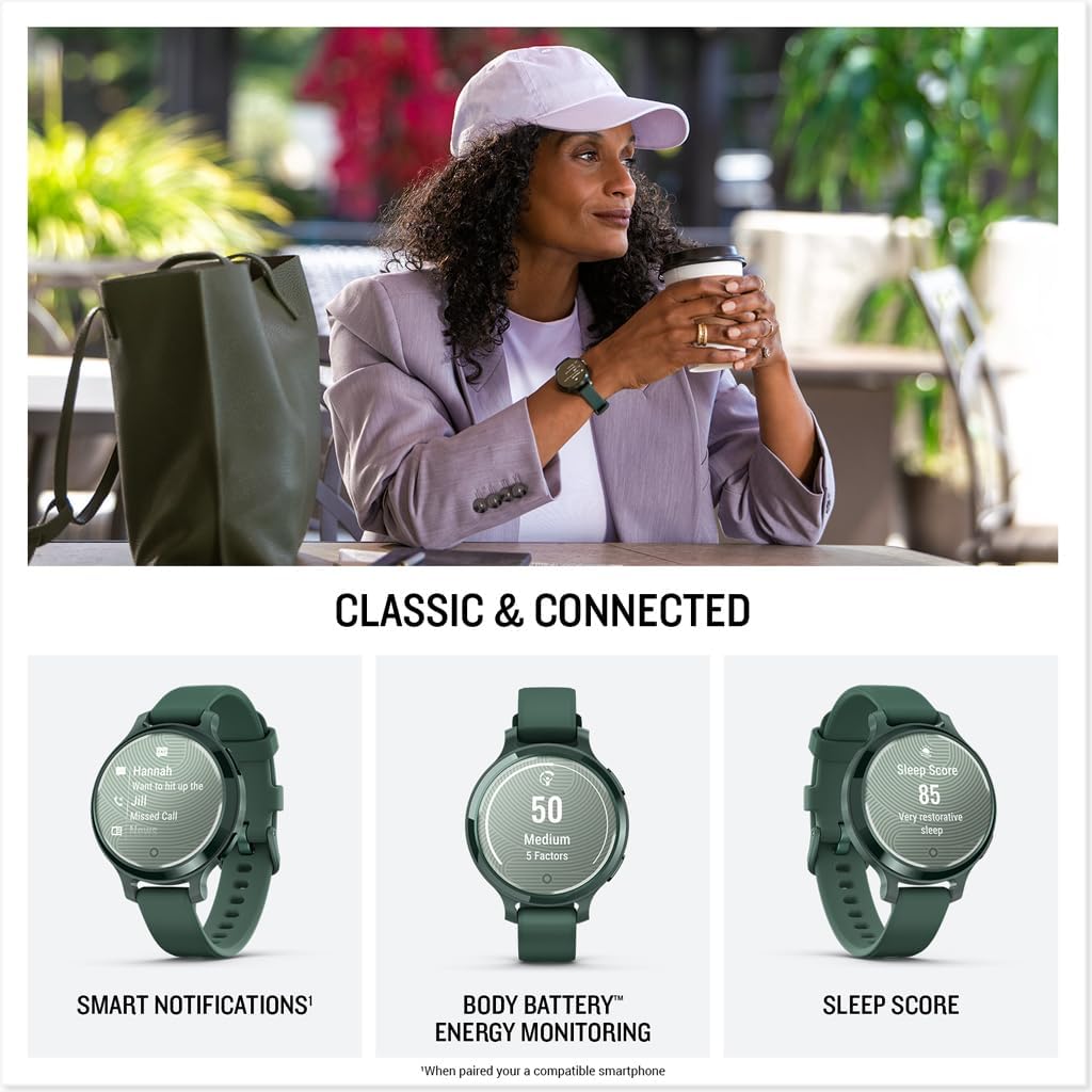 Garmin Lily® 2 Active, Small and Stylish Smartwatch, Built-in GPS, Hidden Display, Patterned Lens, Up to 9 Days Battery Life, Jasper Green with Jasper Green Silicone Band