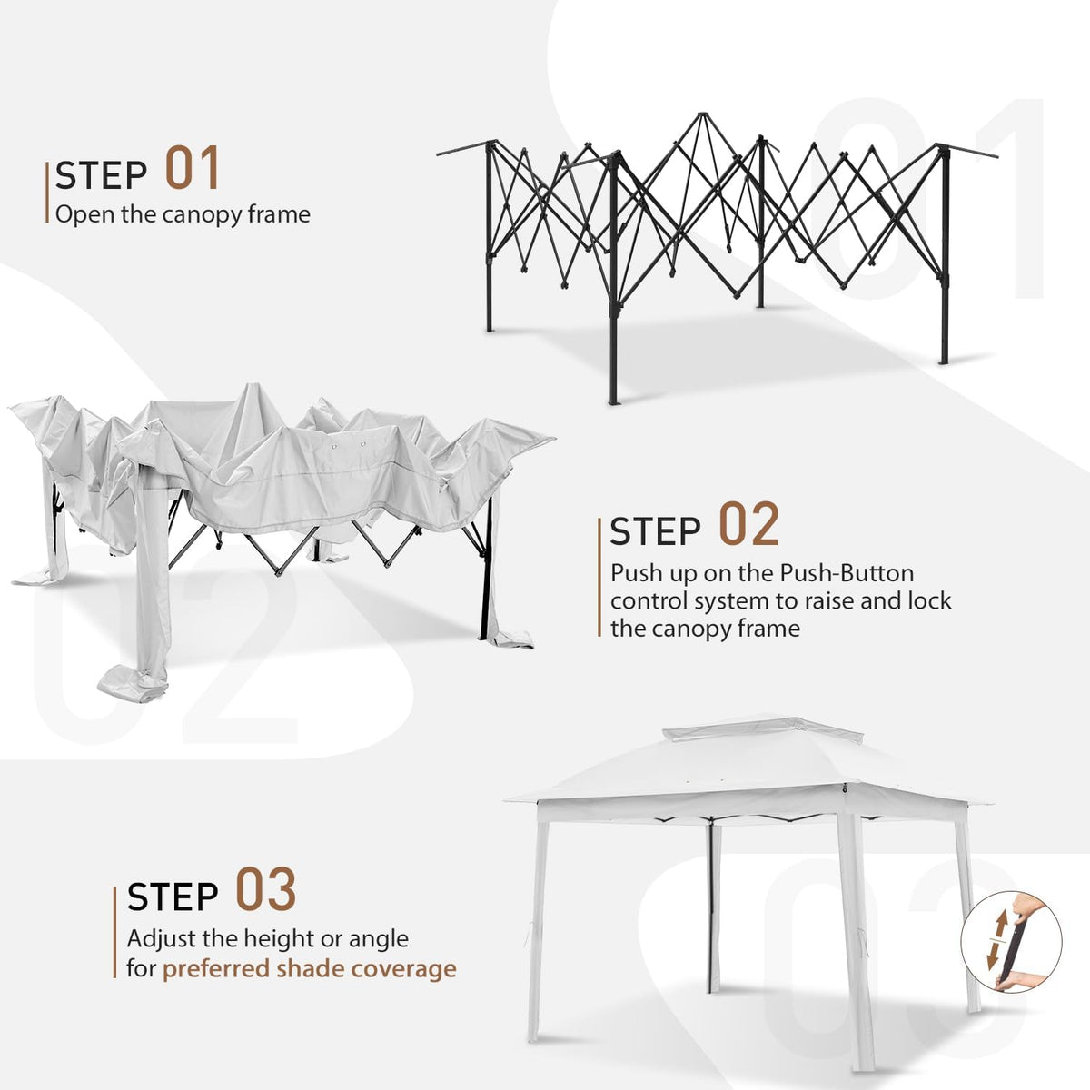 COOS BAY 11x11 Pop Up Gazebo with Mesh Netting, Instant Outdoor Canopy Tent, Water Resistant Shelter with UPF 50+ UV Protection, 121 Sq Ft Coverage, White
