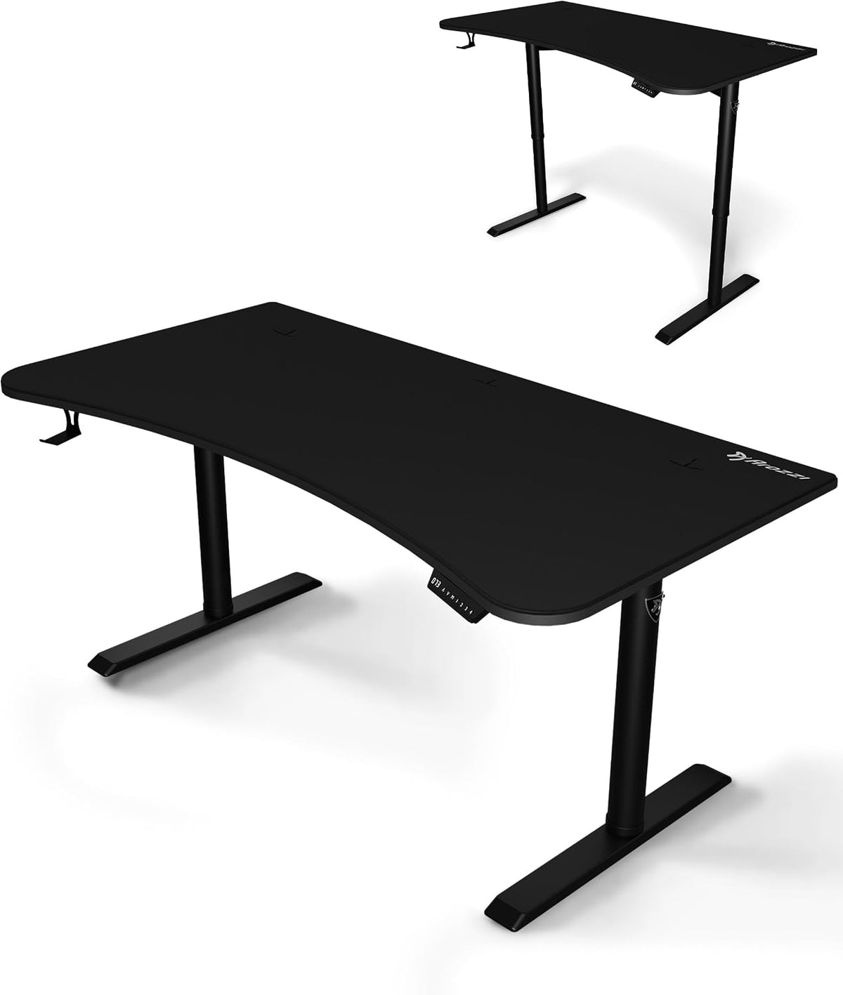 Arozzi Arena Moto Gamer Desk - 63x32' Electric Standing PC Gaming Desk with Storage for Cables - Dual Motor Steel Frame & Full-Surface Washable Mousepad - Pure Black