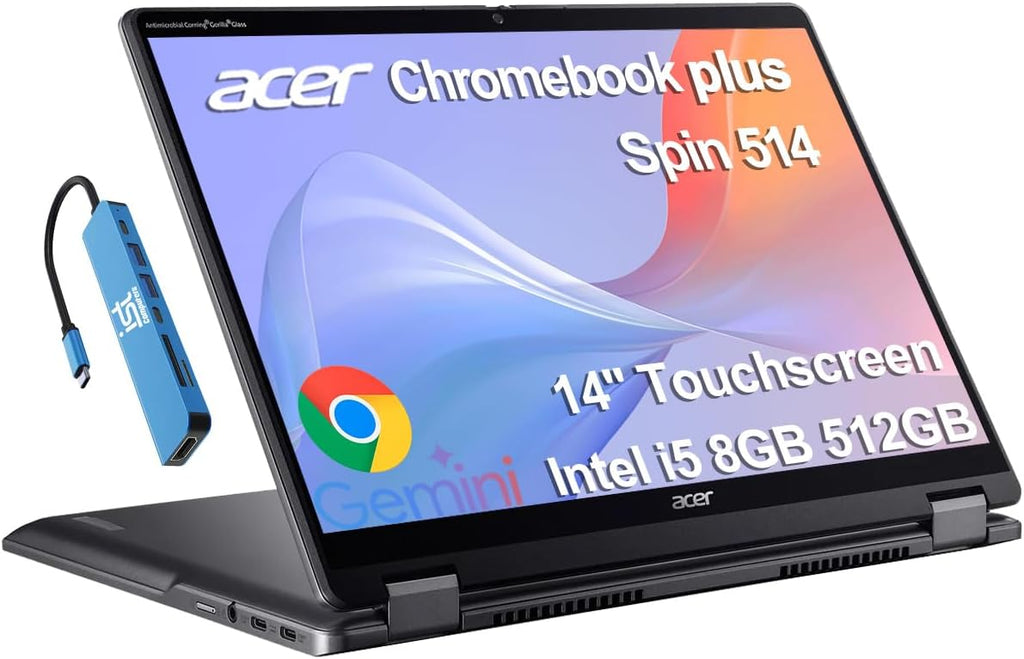 Acer Chromebook Plus Spin 514 2-in-1 Laptop (14' FHD+ Touchscreen, Intel Core i5-1334U, 8GB DDR5, 512GB SSD), for Business & Home, Backlit KB, 1080p Webcam, Wi-Fi 6E, IST HUB, Chrome OS w/Google AI
