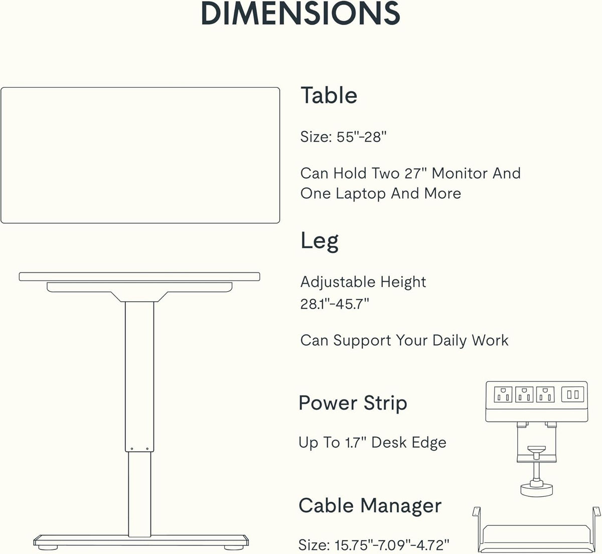 FLEXISPOT EN2 Whole-Piece Standing Desk with Clamp Power Strip, 55 x 28' Electric Stand Up Height Adjustable Desk with Cable Management (Black Frame + 55' Black Top, 2 Packages)