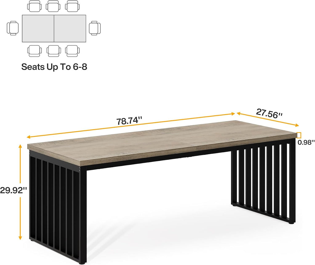 Tribesigns 78.74' Extra Long Computer Desk 2 Person Desk, Double Long Desk with Heavy Duty Metal Frame, Double Workstation Study Table for Home Office, Brown (Without Chair) (Gray & Black)